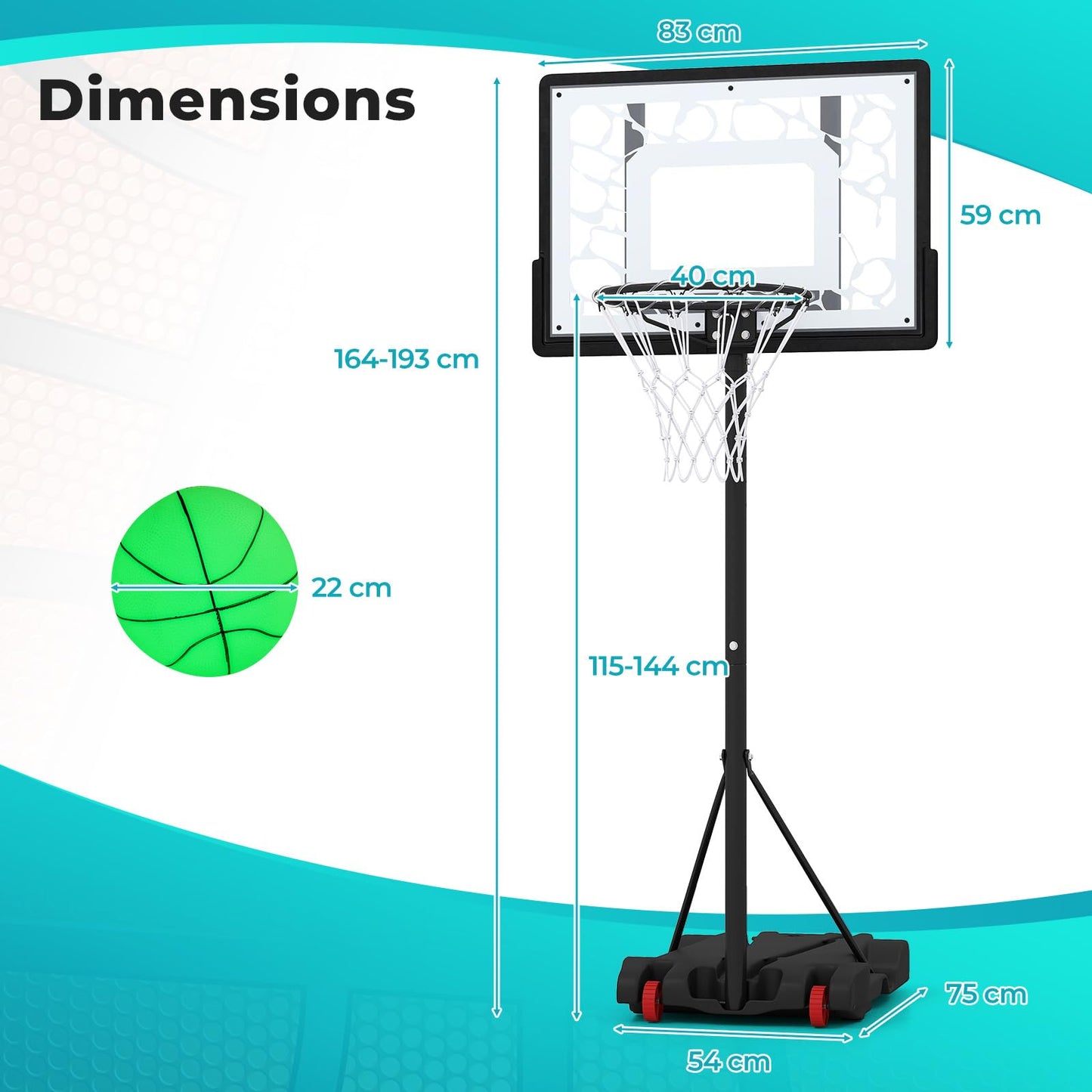 Pool Basketball Hoop with LED 8-Height Adjustable Swimming Pool Basketball