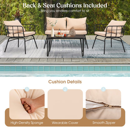 4 Piece Patio Conversation Set with Seat Back Cushions