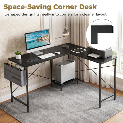 L-Shaped Computer Desk, Metal Frame Reversible Double Study Writing Workstation