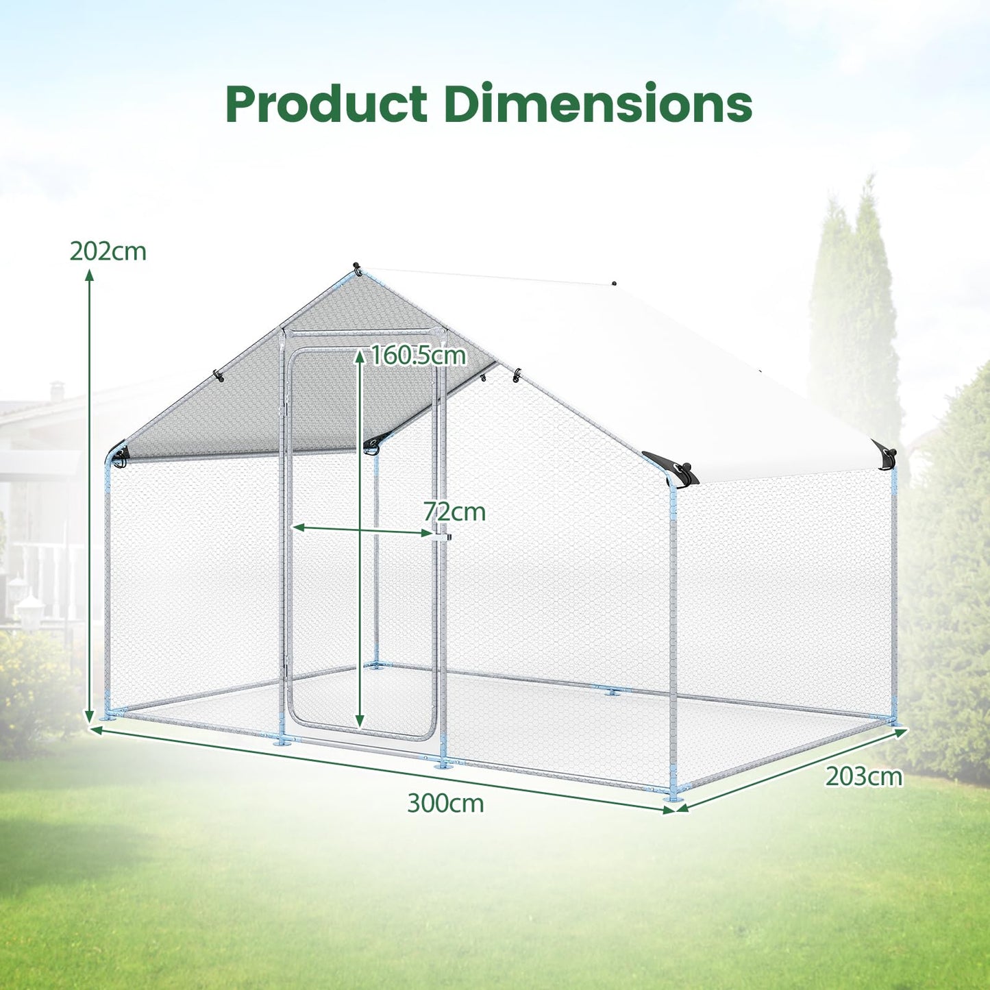 300 x 203 x 202 CM Walk-in Chicken Run with Waterproof Cover for Backyard
