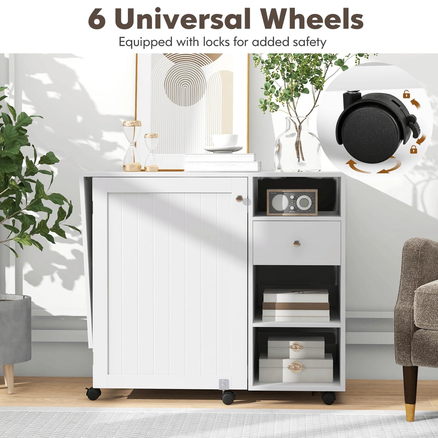 Folding Sewing Table with Storage Shelves and Trays