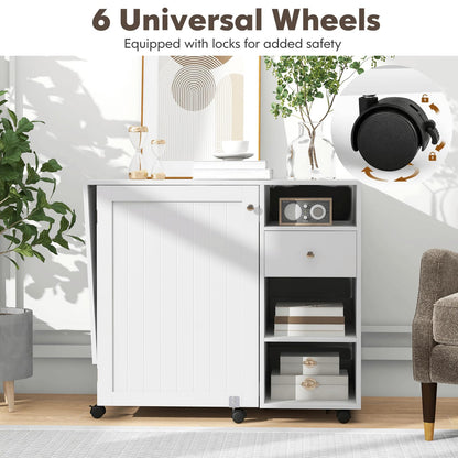 Folding Sewing Table with Storage Shelves and Trays