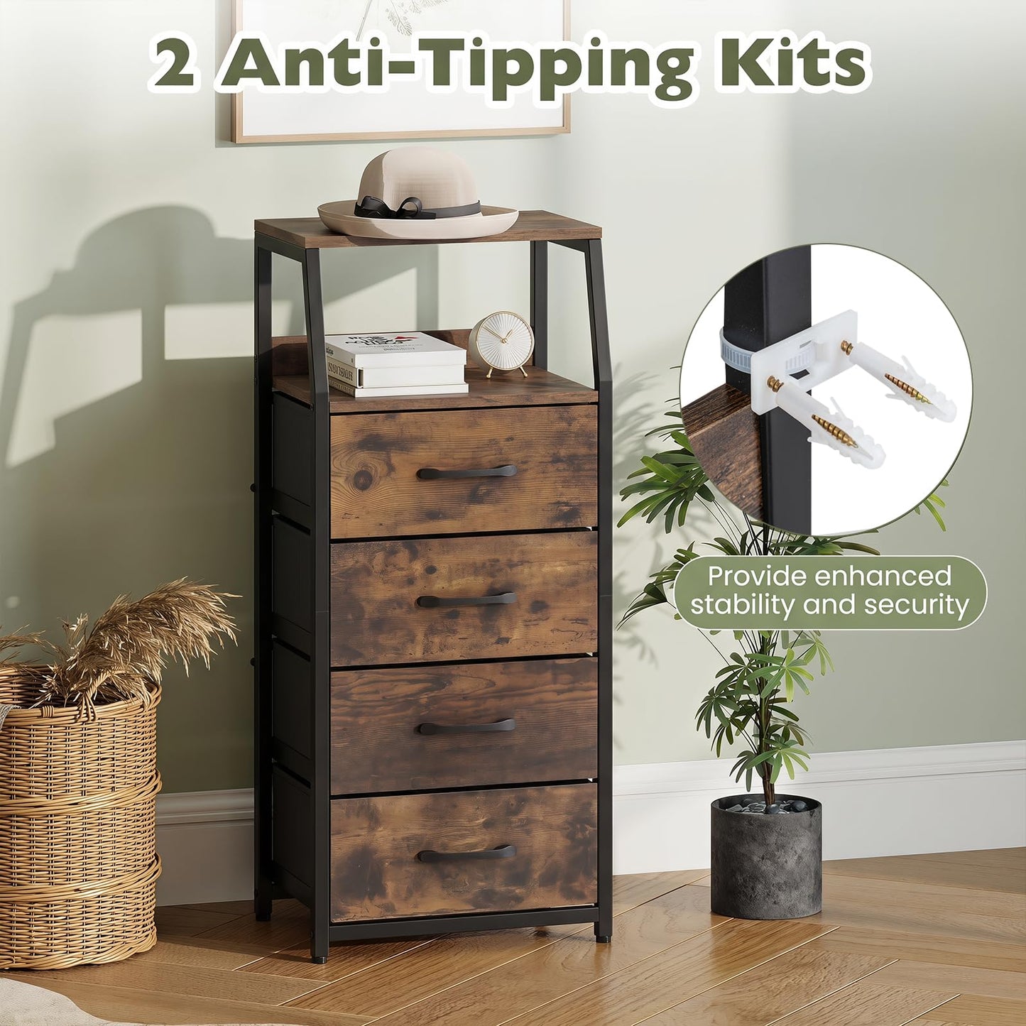 4-Drawer Storage Cabinet with Detachable and Foldable Fabric Drawers