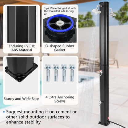 217cm/7ft Outdoor Solar Heated Shower 35L Garden Adjustable Temperature Pressure Pool Shower with Dual 360°Swivel Shower Heads