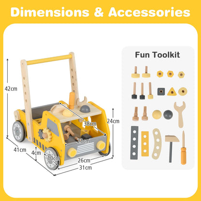 2 in 1 Push Along Walkers and Toy Tool Bench with Adjustable Speed