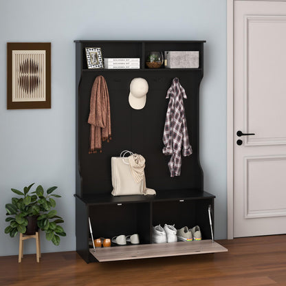 Coat Rack with Shoe Storage Freestanding Hall Tree Coat Stand with 5 Double Hooks