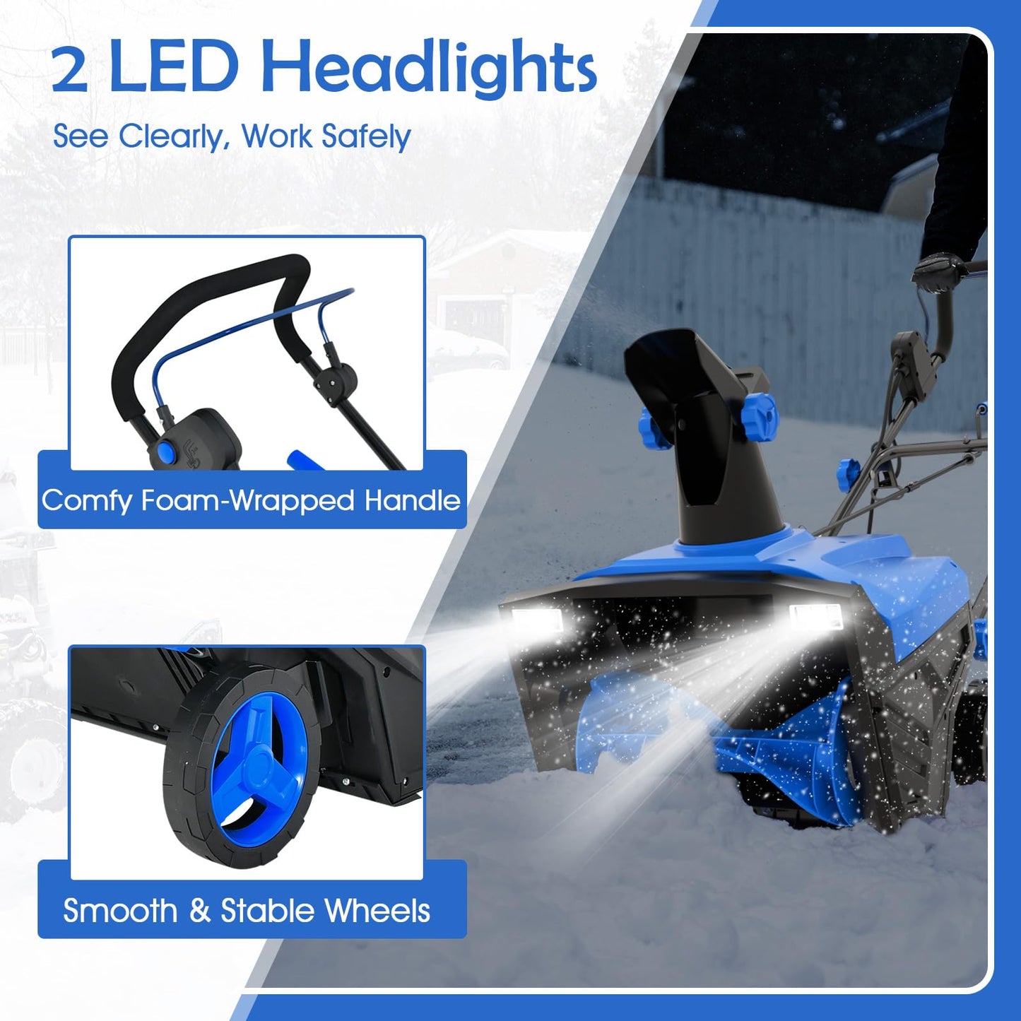 Electric Walk-behind Snow Blower with Dual LED Lights and Rotating Chute
