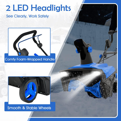 Electric Walk-behind Snow Blower with Dual LED Lights and Rotating Chute
