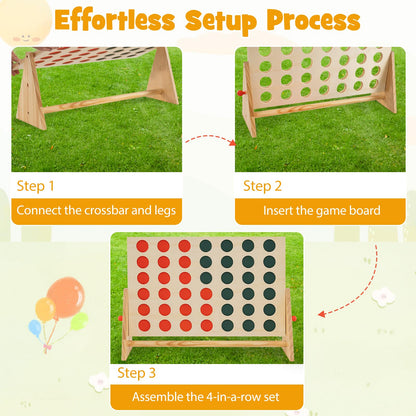 4 in a Row Game Row Connect Game with 42 Chess Pieces and Pine Wood Frame