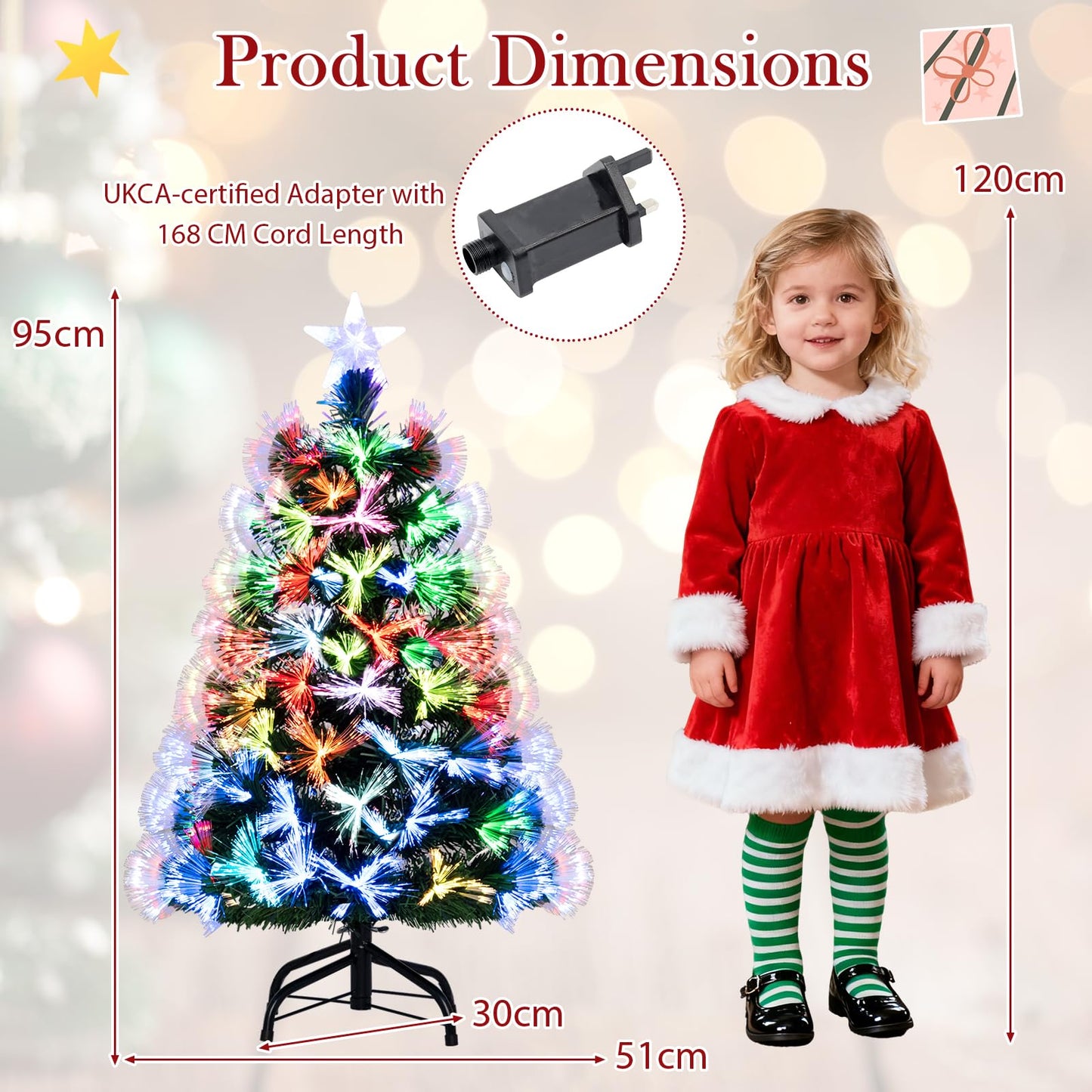 3 FT Fiber Optic Christmas Tree Artificial Pre-Lit Xmas Tree with 93 Branch Tips