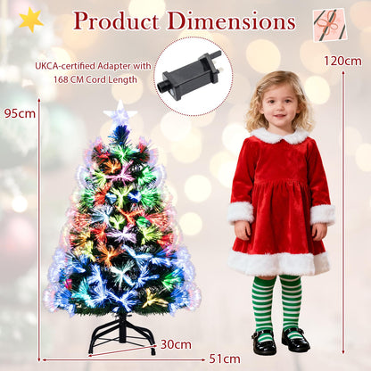 3 FT Fiber Optic Christmas Tree Artificial Pre-Lit Xmas Tree with 93 Branch Tips