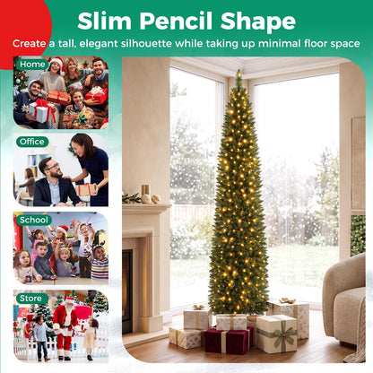 7FT Pre-Lit Artificial Christmas Tree, Slim Pencil Xmas Tree
