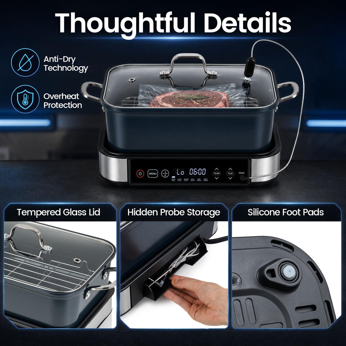 6.5L 6-in-1 Multi Cooker with Sous Vide & Steam Functions and Adjustable Timer Temp