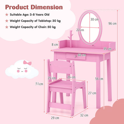 Kids Vanity Set Makeup Beauty Dressing Table and Chair with Lighted Mirror