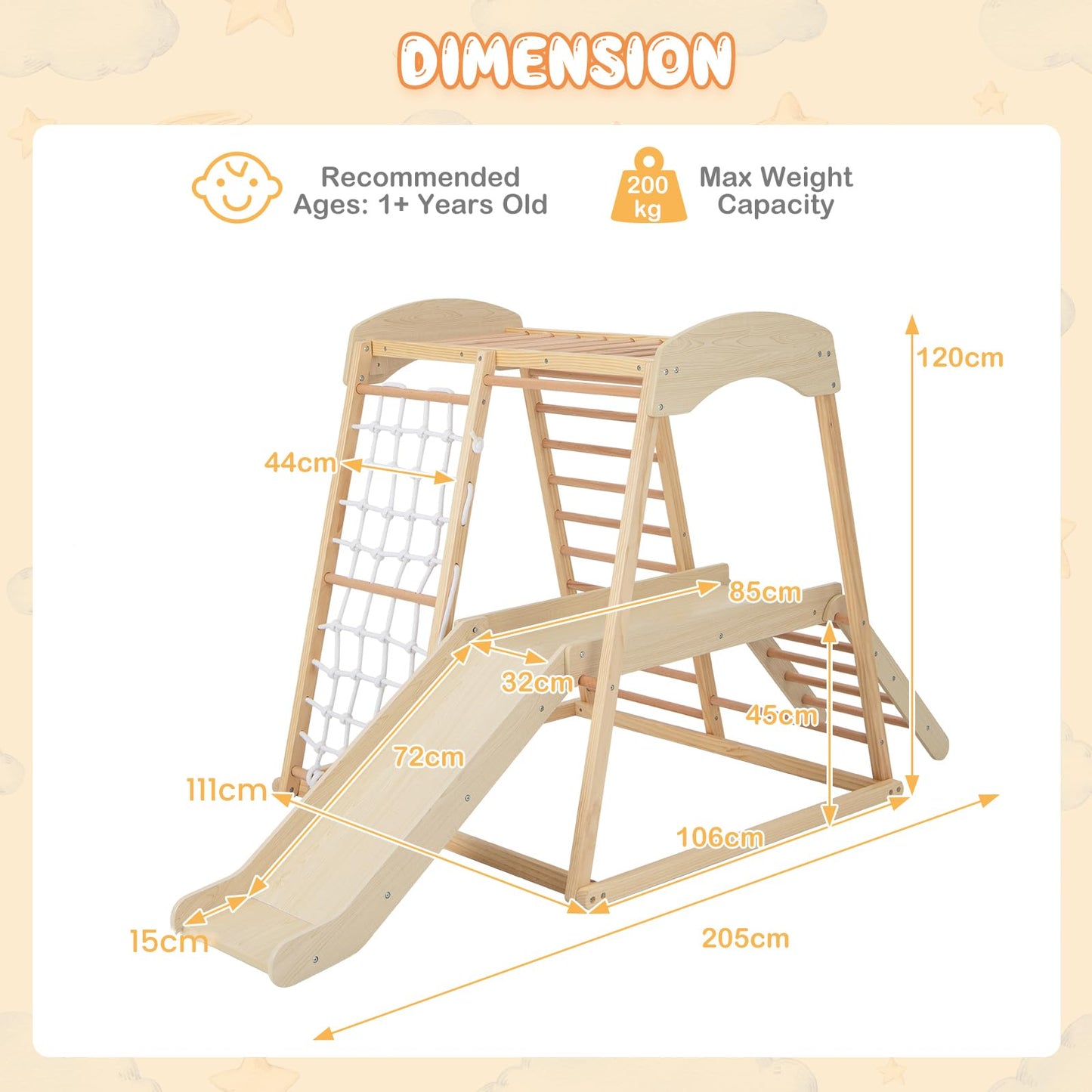 Wooden Playground Jungle Gym with Slide
