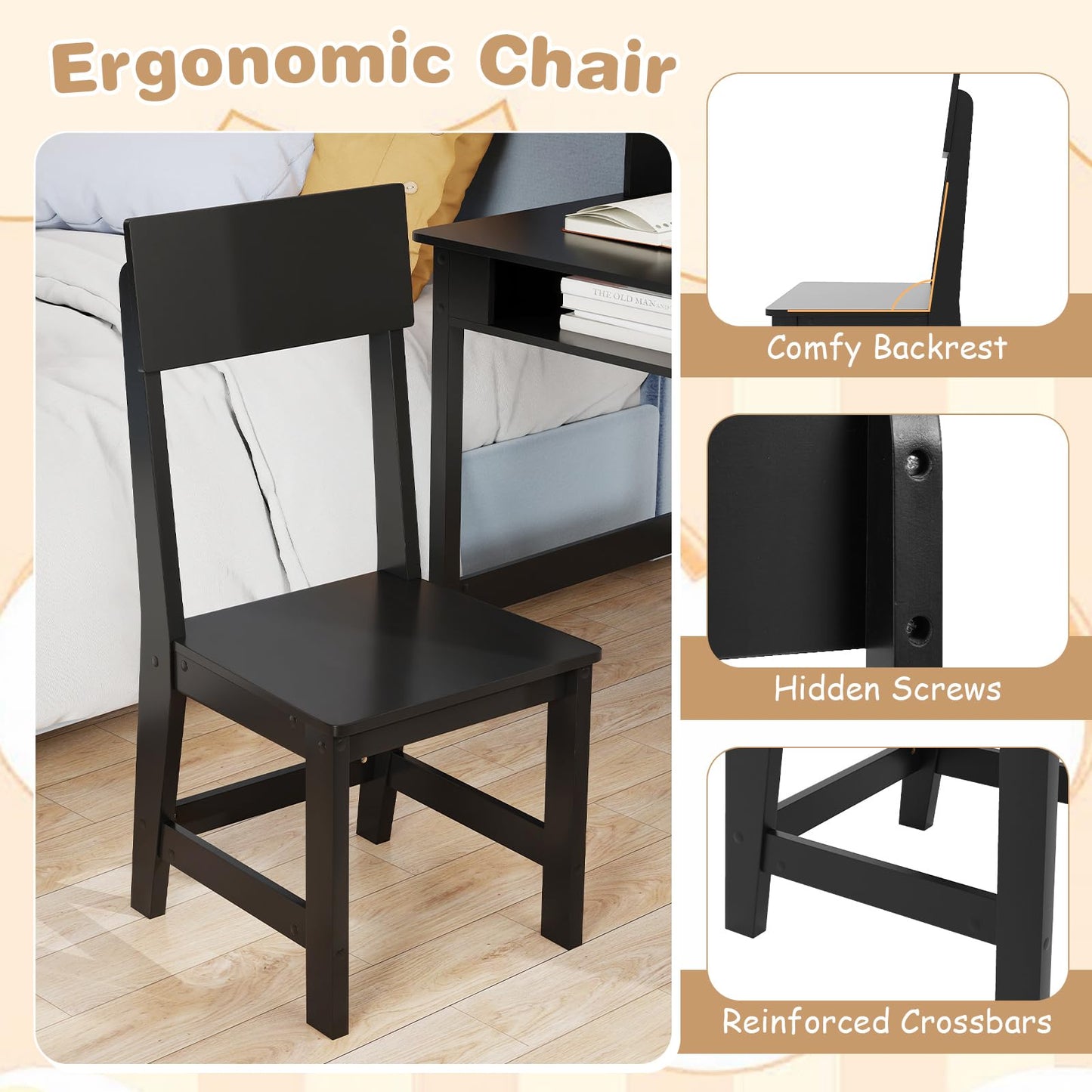 Kids Study Desk and Chair Set Wooden Students Writing Table