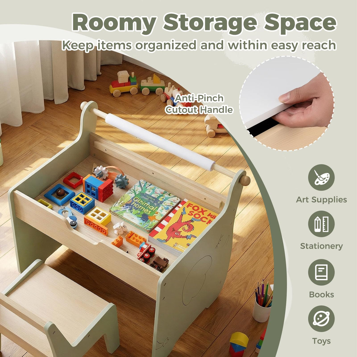 Kids Art Table and Chair Set with Paper Roll for Drawing