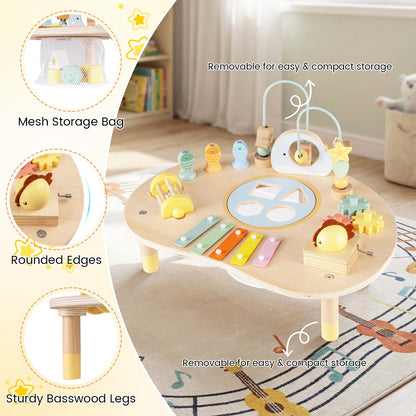 Activity Table for 1+ Year Old, 7-in-1 Wooden Montessori Toy Busy Board