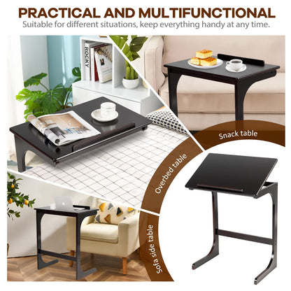 C-Shaped Bamboo Side Table with 7 Adjustable Angles