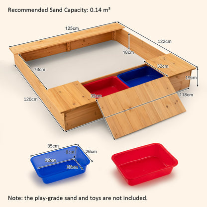 125 x 122cm Wooden Square Sandpit with 2 Removable Boxes