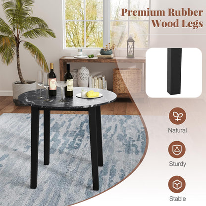 Round Dining Table with Rubber Wood Legs and Marble-textured Veneer Tabletop