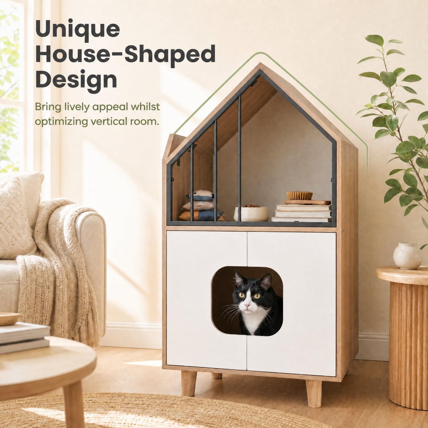 3 in 1 Cat Litter Box Enclosure, Wooden Hidden Washroom Toilet