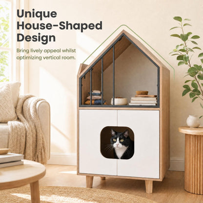 3 in 1 Cat Litter Box Enclosure, Wooden Hidden Washroom Toilet