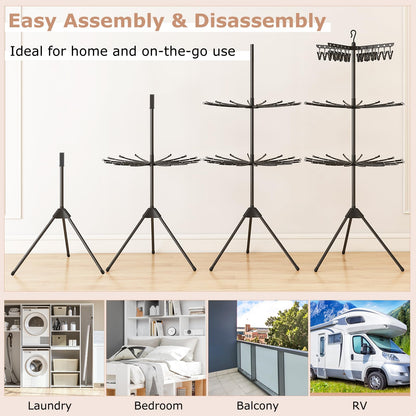 3-Tier Foldable Clothes Drying Rack with 24 Clips and 32 Hanging Rods