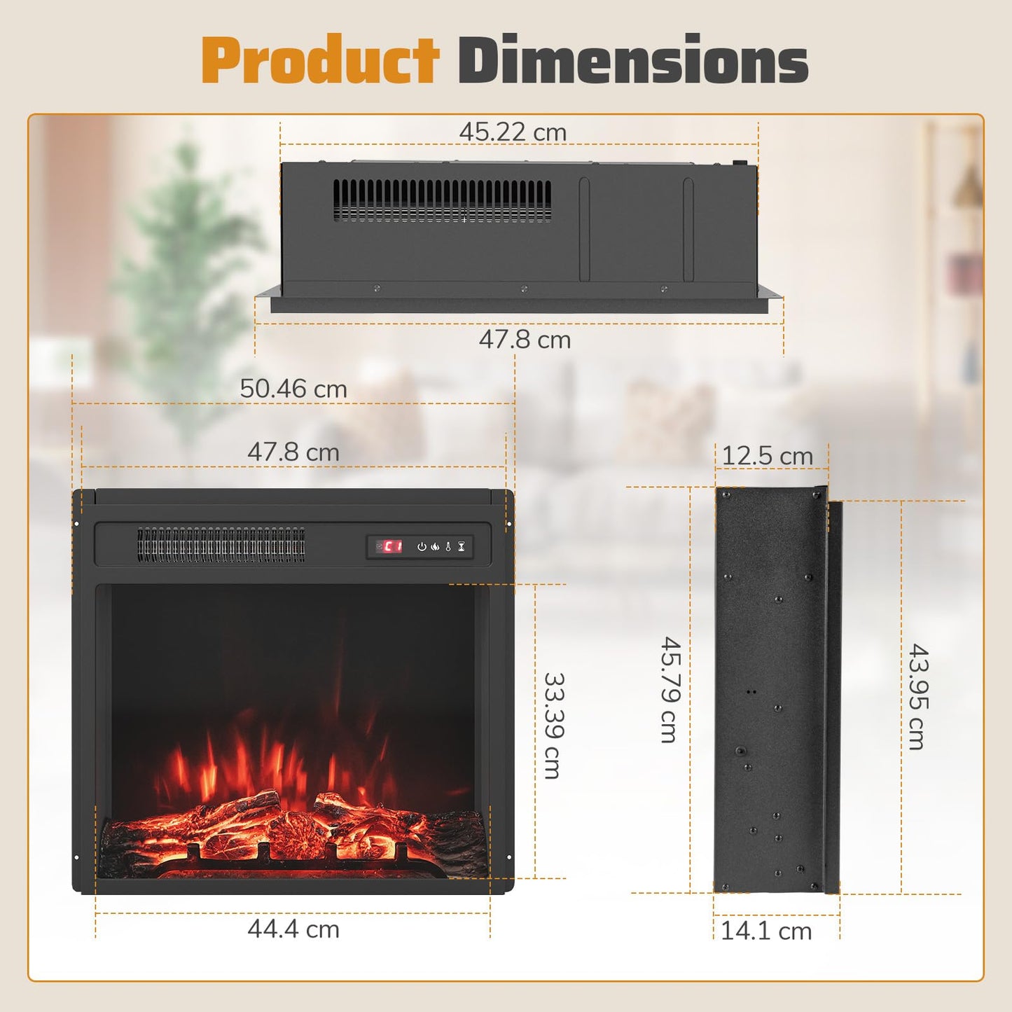18 Inch Electric Fireplace Insert 750W/1500W Fireplace Heater with Remote Control