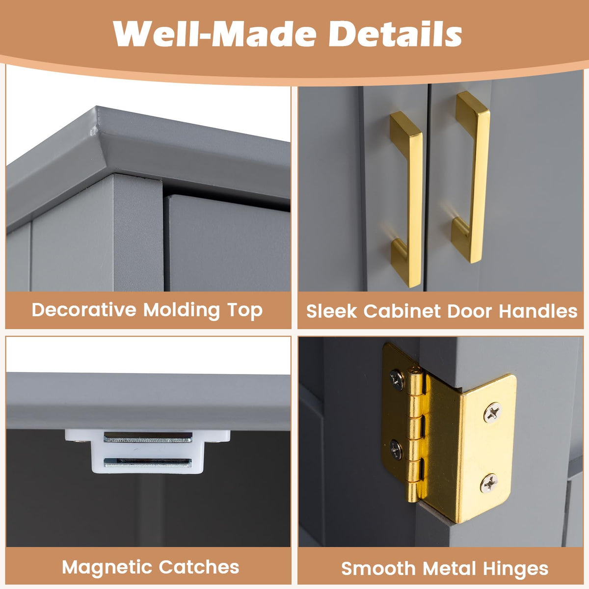 Bathroom Floor Cabinet, 110cm Freestanding Storage Cupboard