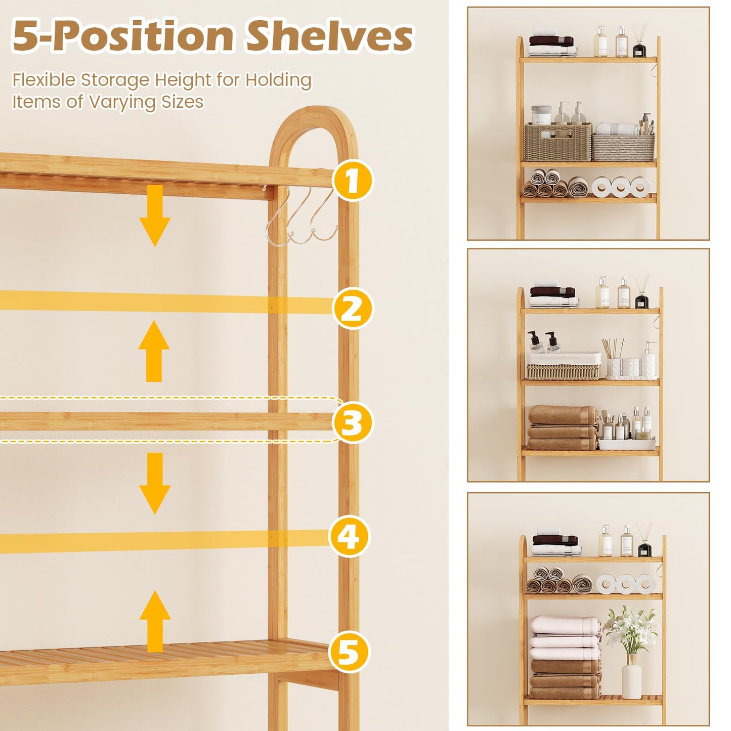 Over Toilet Storage Unit with 5 Position Shelves