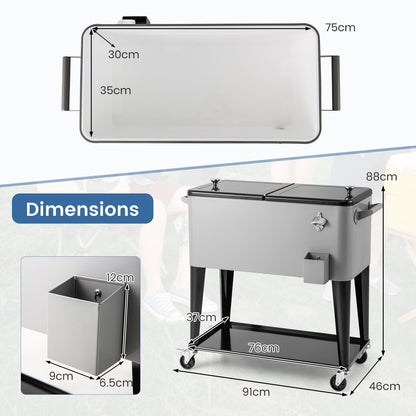 75 L Portable Patio Rolling Ice Chest with Bottom Storage Shelf