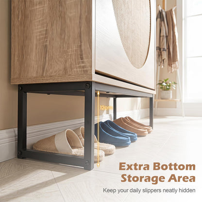 24cm Narrow Shoe Cabinet with 2 Rattan Flip Drawers