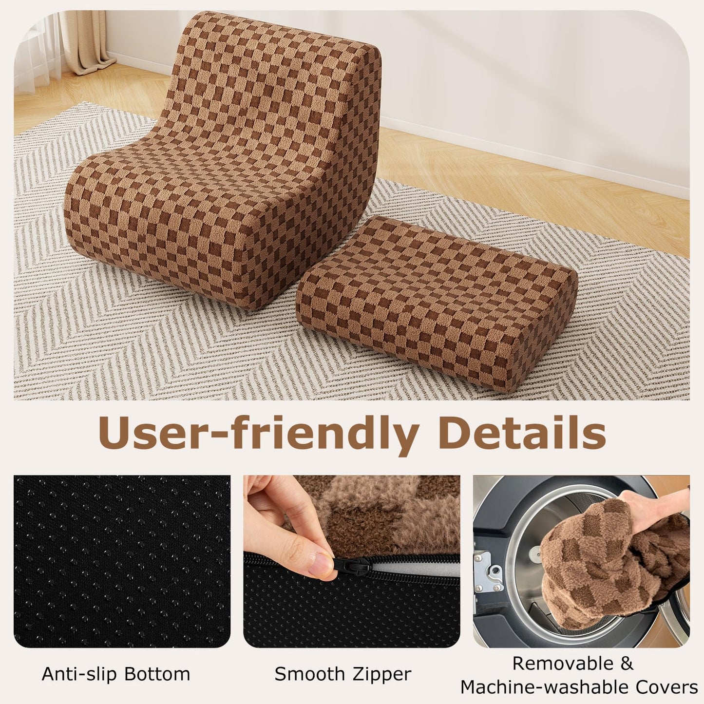 Bean Bag Chair with Ottoman Accent Lazy Sofa Chair Set