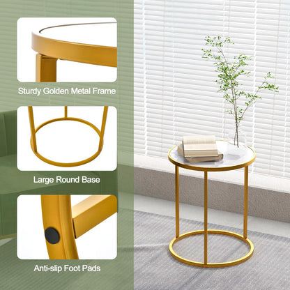 50x50x59cm Golden Metal Frame Marble Top Side Table with Anti-Slip Foot Pads