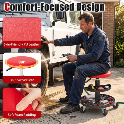 Rolling Mechanic Stool with Wheels and 42-56 cm Adjustable Seat