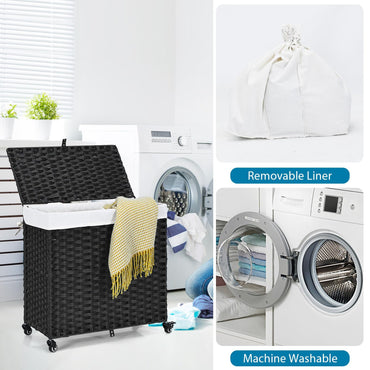 Laundry Hamper with Lid and Wheels and 2 Removable and Washable Liner Bags