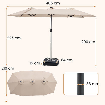 4M Double-Sided Parasol, Outdoor Extra Large Sun Umbrella with Base