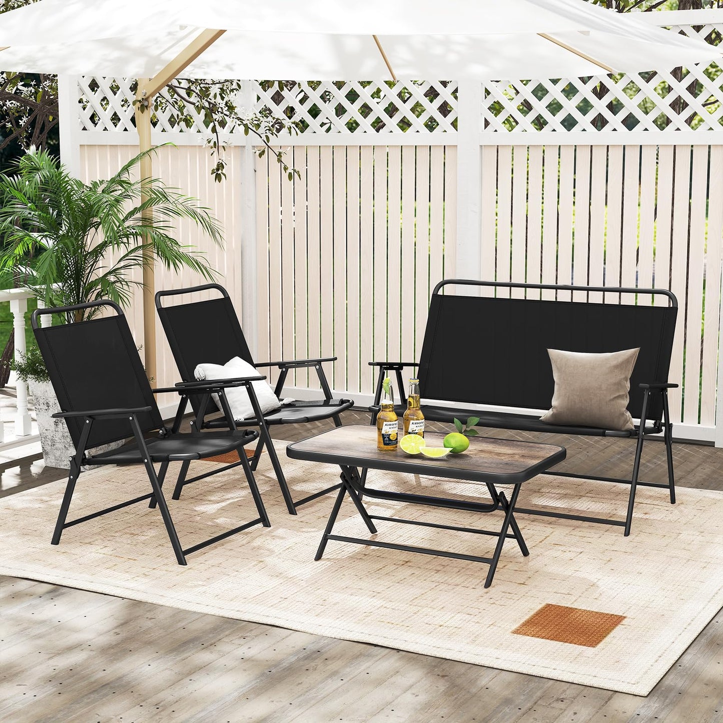 4-Piece Folding Patio Conversation Set with Coffee Table