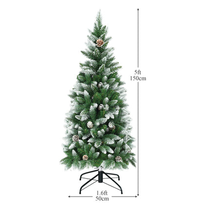 Snow-Flocked Pencil Hinged Artificial Christmas Tree with Pine Cones