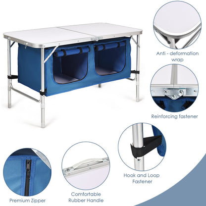 Height Adjustable Camping Tables with Storage Compartments Cabinet