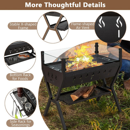 Barbecue Charcoal Grills with Wind Guard and Seasoning Racks