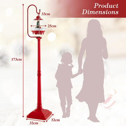 68 Inch Christmas Lamp Post with Sound-Activated Snow Globe Lantern