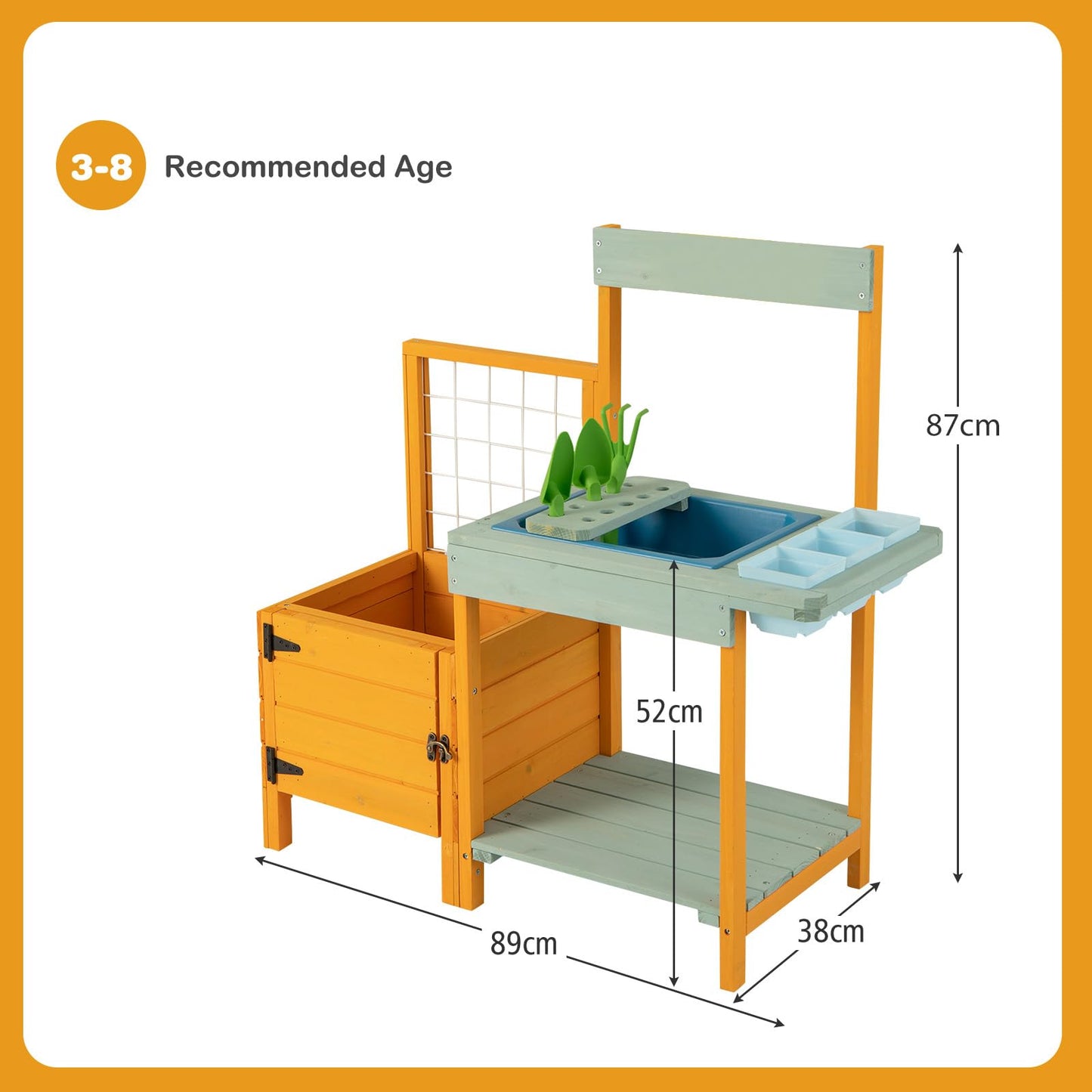 Kids Outdoor Potting Bench with Planter Box Wooden Toy Gardening Center