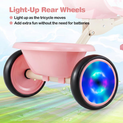 Kids Tricycle, Foldable Toddler Trike with Lighting Wheels