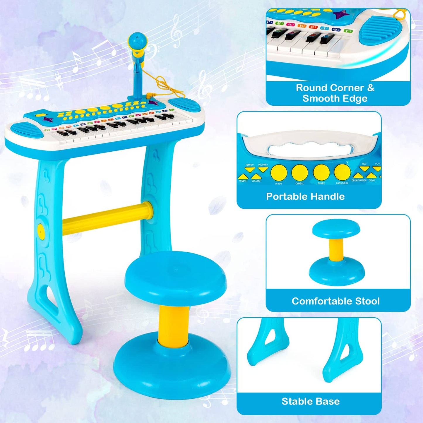 Portable Electronic 31-Key Kids Piano Keyboard Toy with Stool