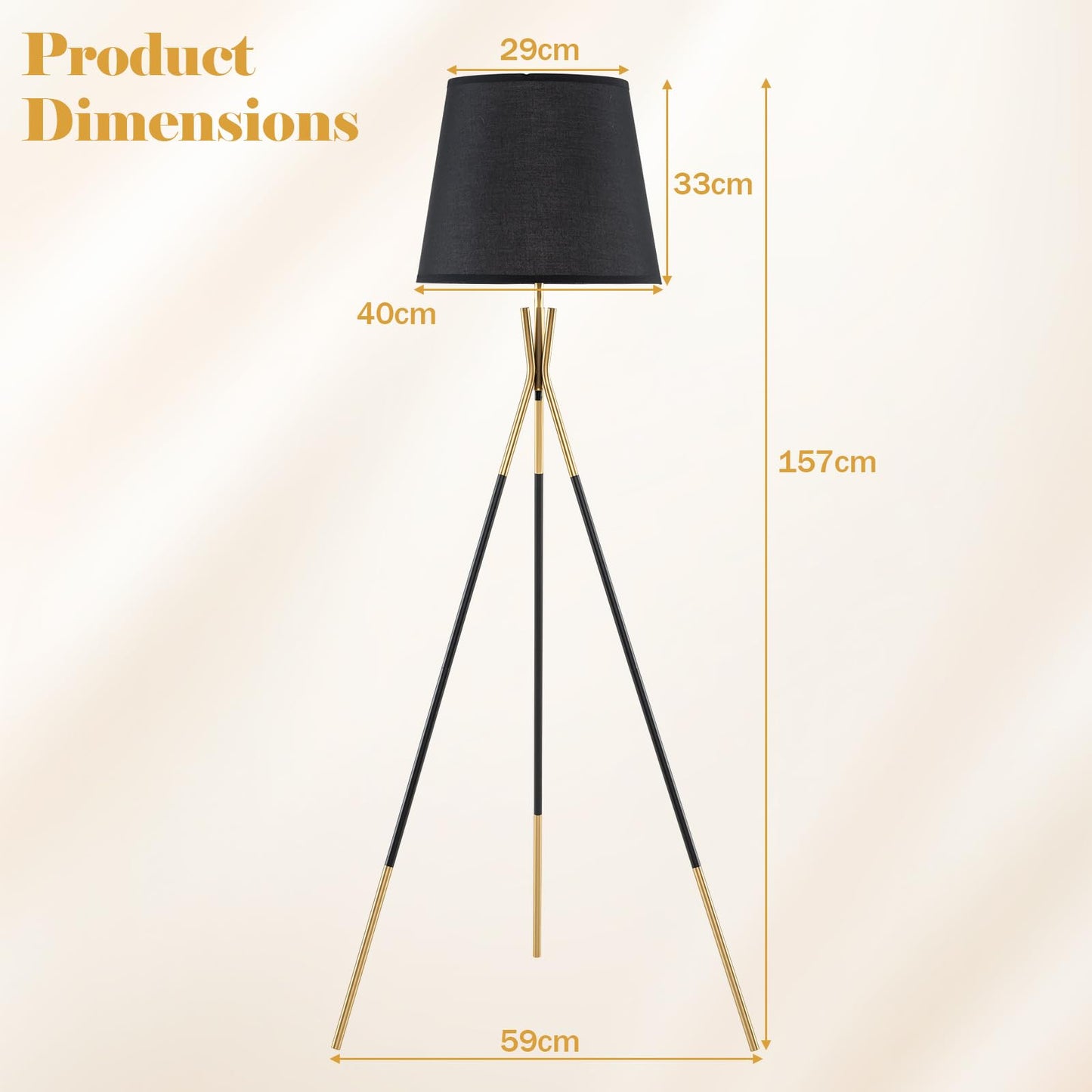 Modern Metal Tripod Floor Lamp with Fabric Shade & Foot Switch