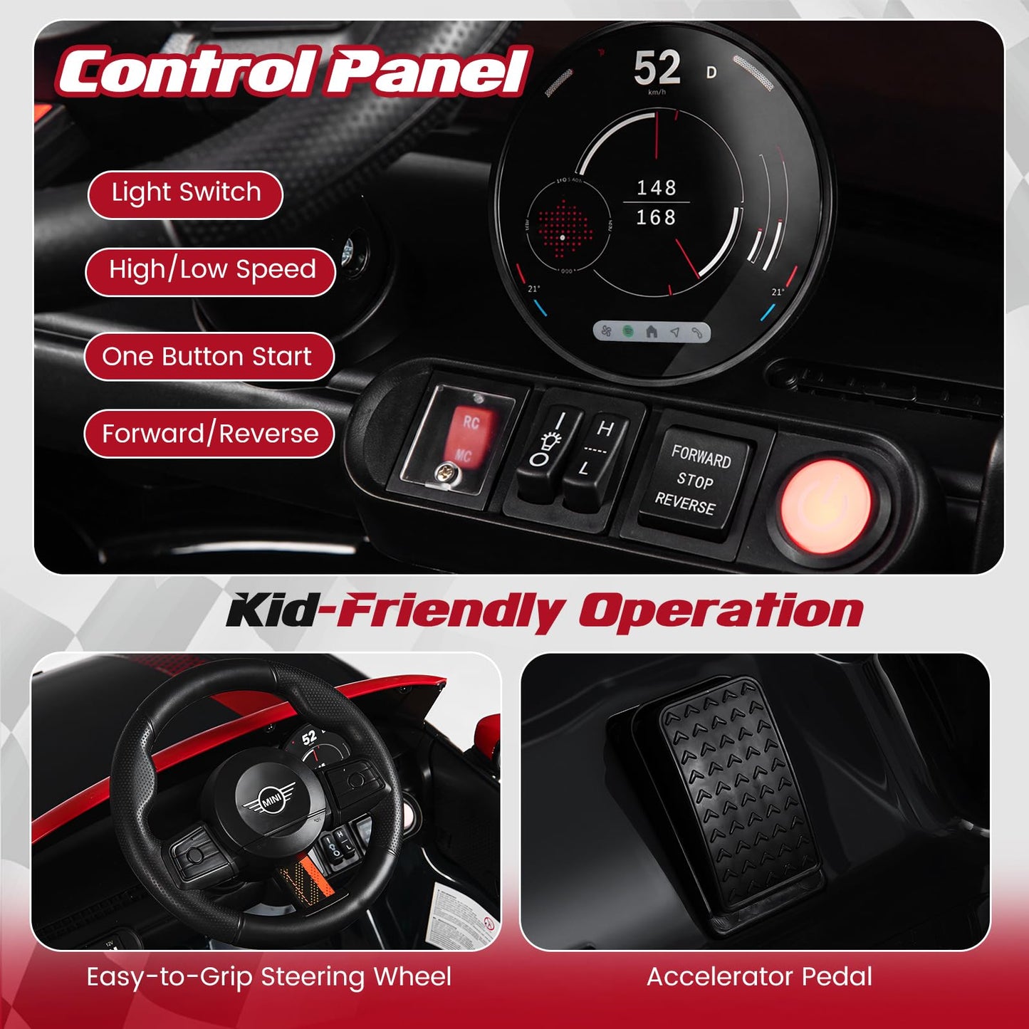 12V Kids Ride on Car with Remote Control, Horn, Music