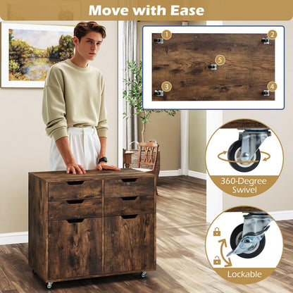 4 Drawer Dresser Chest with Doors and Universal Wheels