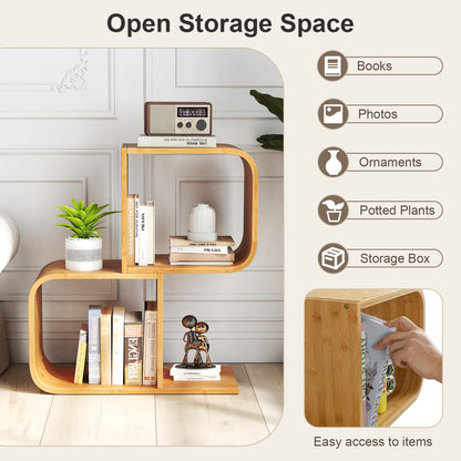 S Shaped Bookcase Bamboo Bookshelf Decorative Storage Organizer